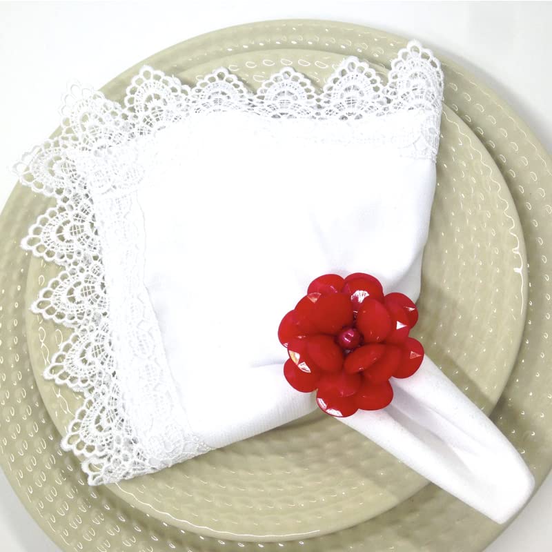 Charlo's Set of 4 Red Delicate Flower Napkin Rings for Wedding, Thanksgiving, Christmas, Wedding, Banquet, Birthday-2