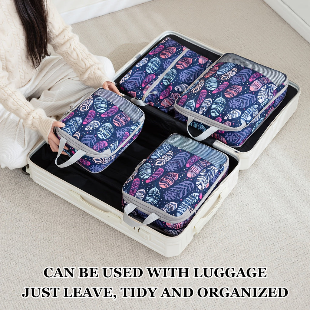 Feather Print Travel Compression Bag Set Organizer-2