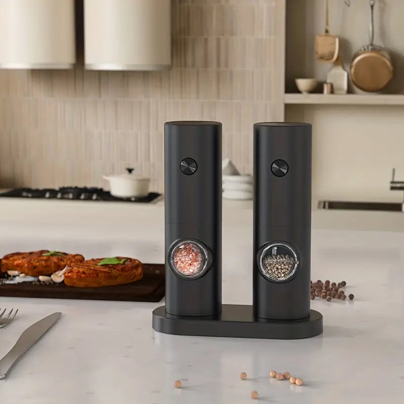 Electric Pepper Grinder Set - 2pcs Household Sea Salt Ginders-2