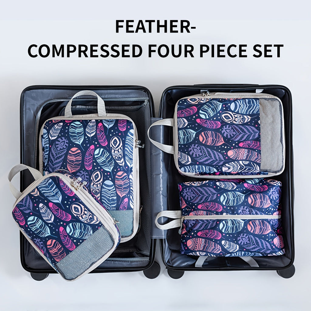 Feather Print Travel Compression Bag Set Organizer-1
