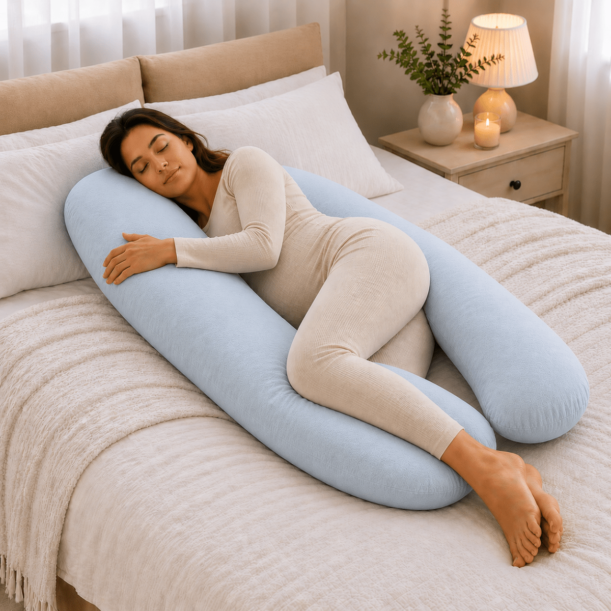 9 Ft Maternity Pillow And Case - Light Blue-0