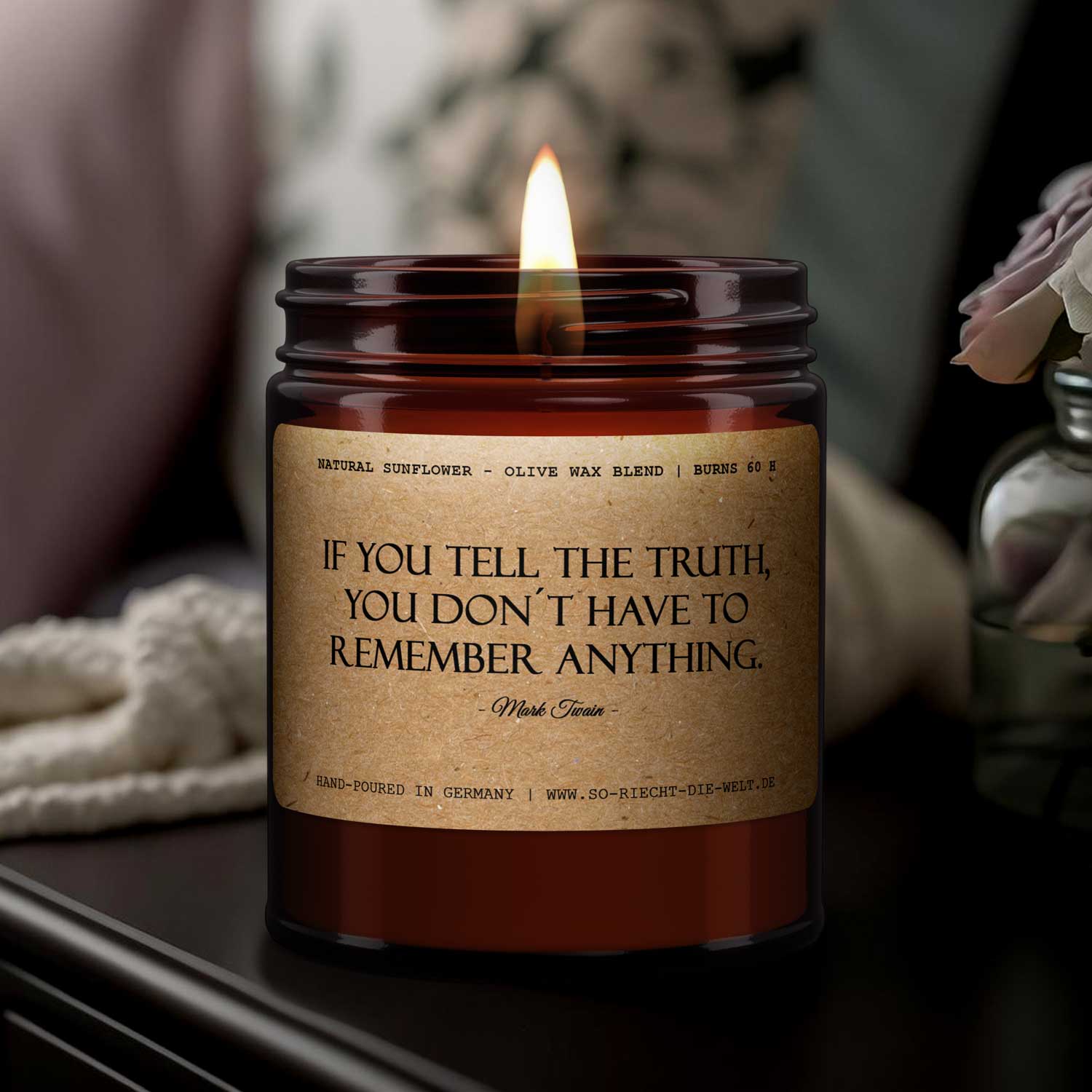 If you tell the truth, you don't..., Mark Twain, Duftkerze, Kerze, Zitate, Geschenk, Geschenk für Freunde, Geburtstag, Freimaurer-1