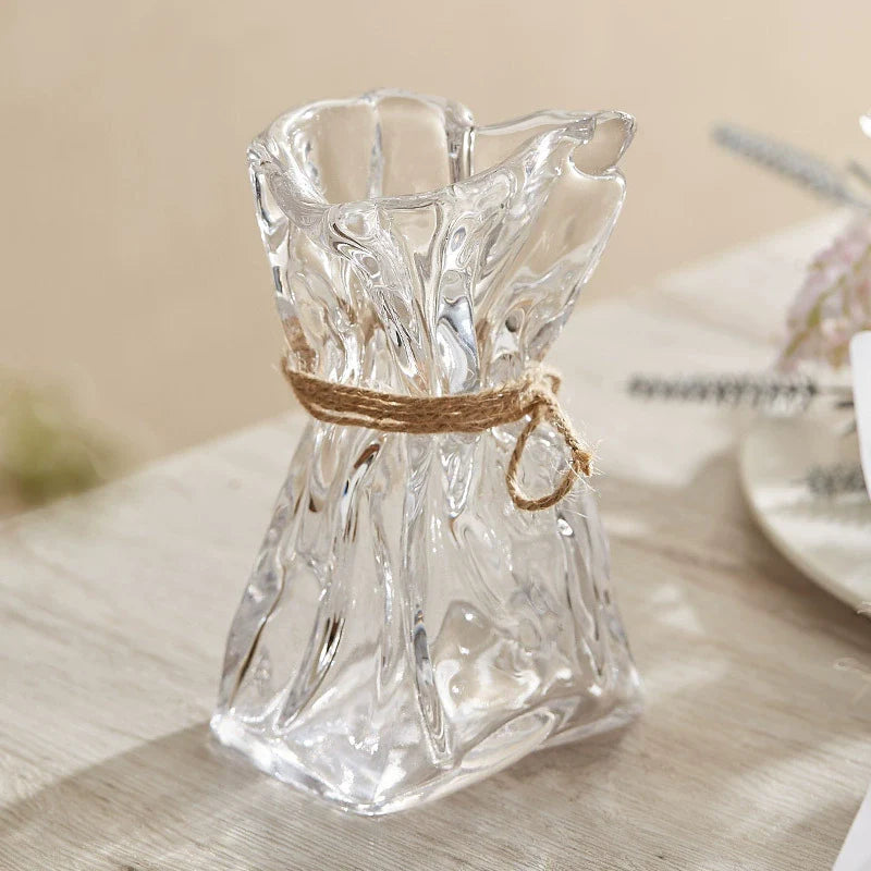 Wrinkled Glass Vase with Twine – Holographic / Frosted / Clear Finish-3