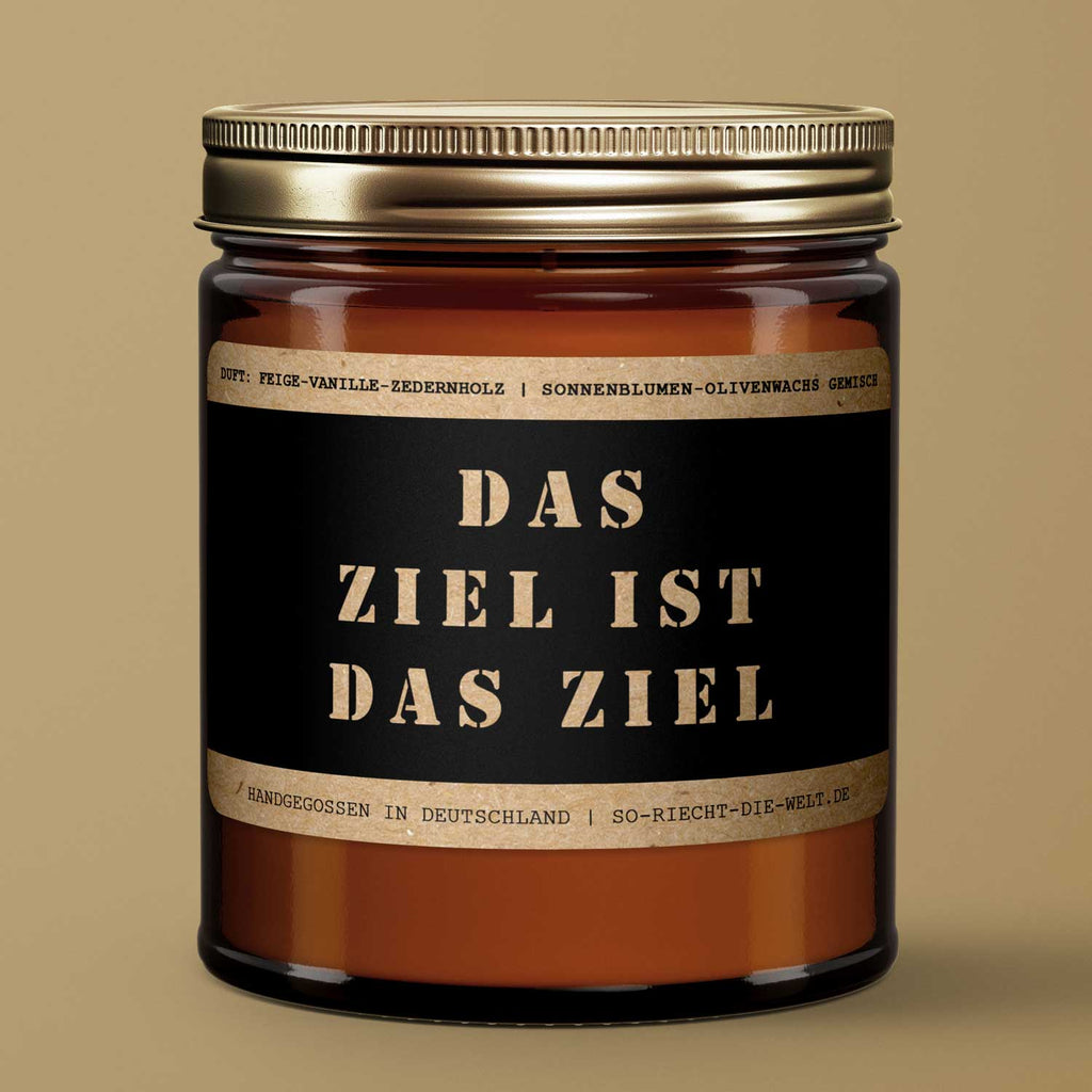 Motivations-Botschaft Kerze "Das Ziel ist das Ziel" Duft: Feige-Vanille-Zedernholz-0