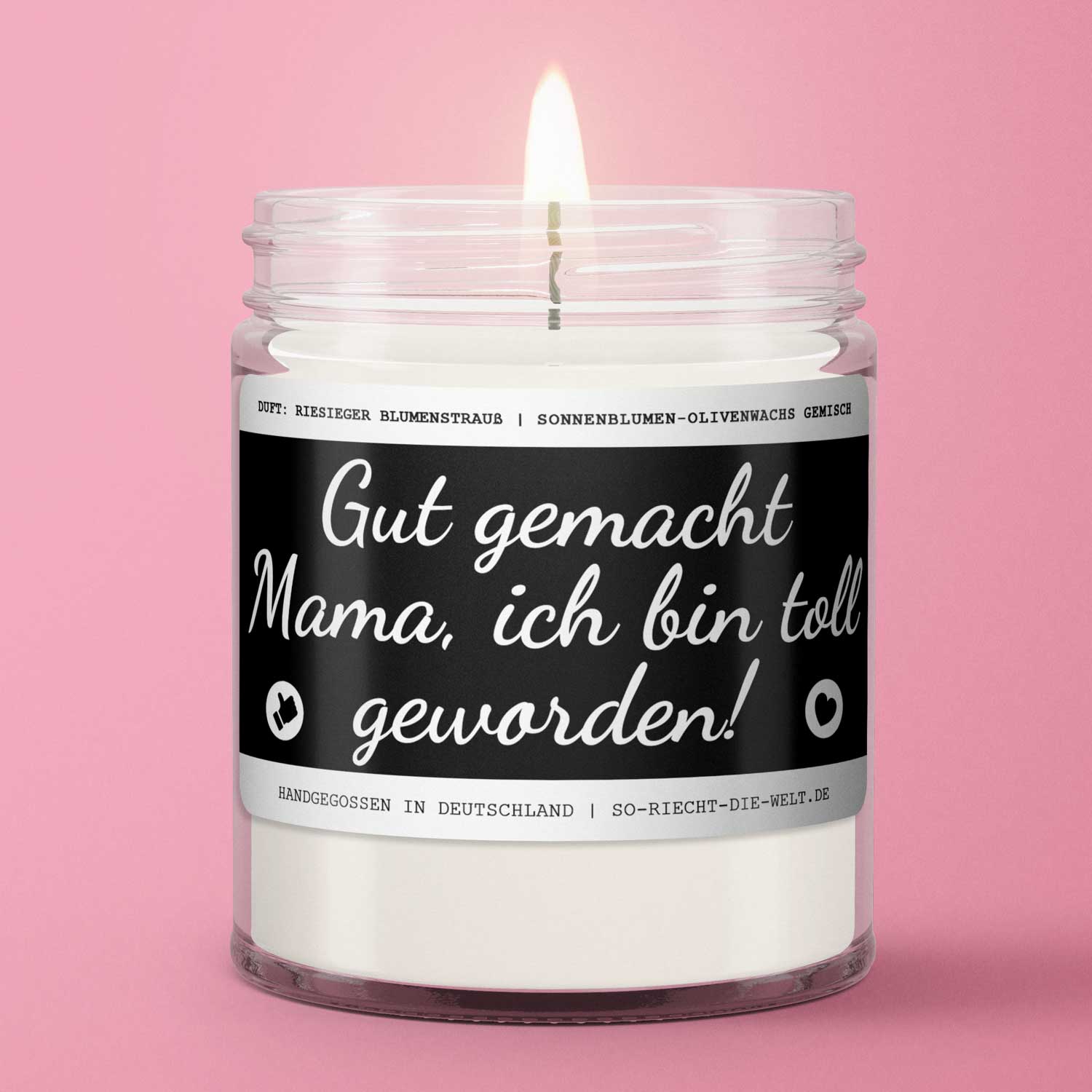 Mama Kerze "Gut gemacht Mama, ich bin toll geworden!" Duft: riesiger Blumenstrauß-1