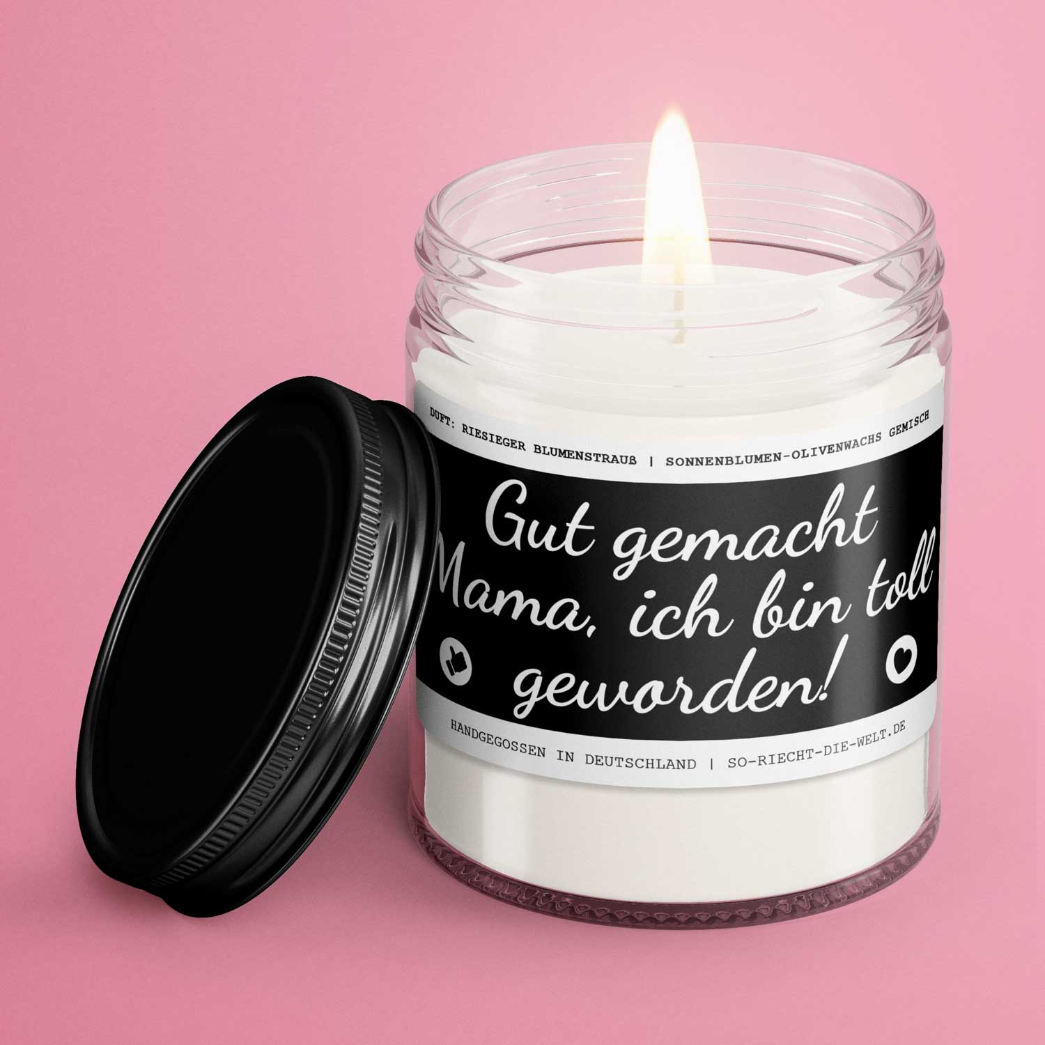 Mama Kerze "Gut gemacht Mama, ich bin toll geworden!" Duft: riesiger Blumenstrauß-2