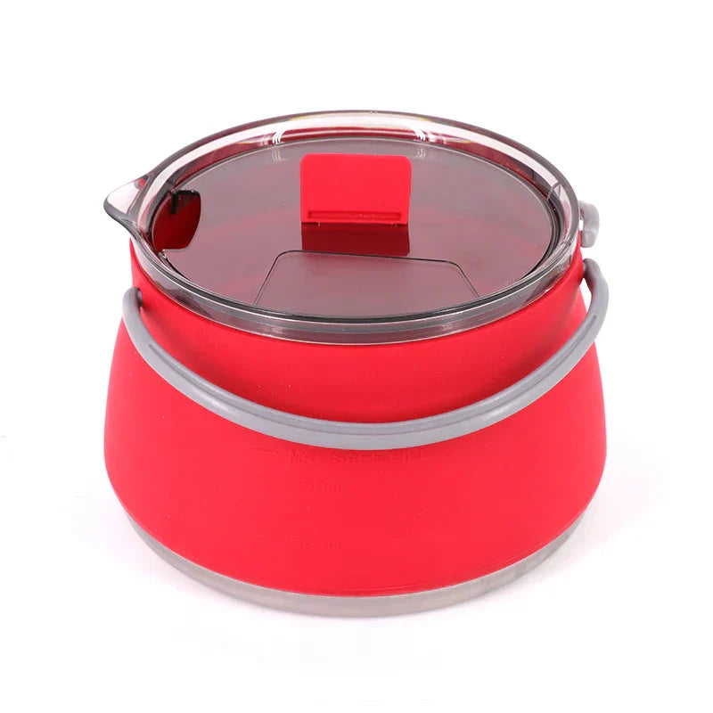 1L Folding Silicone Camping Kettle Pot Red-0