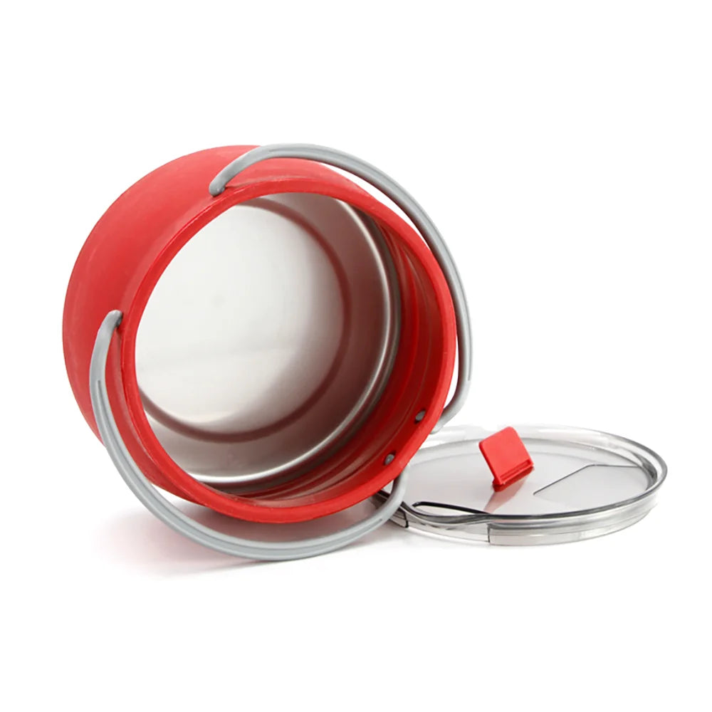 1L Folding Silicone Camping Kettle Pot Red-1