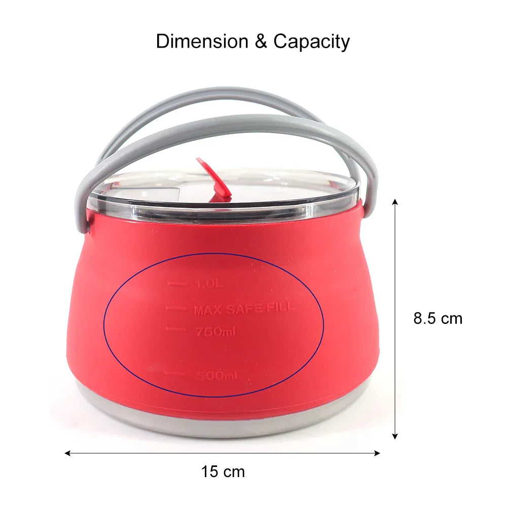 1L Folding Silicone Camping Kettle Pot Red-2
