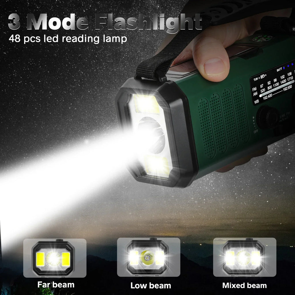 10000mAh Solar Hand Crank Emergency Radio Green-4