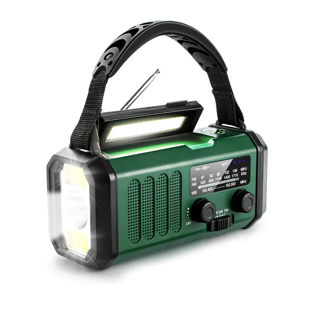 10000mAh Solar Hand Crank Emergency Radio Green-0