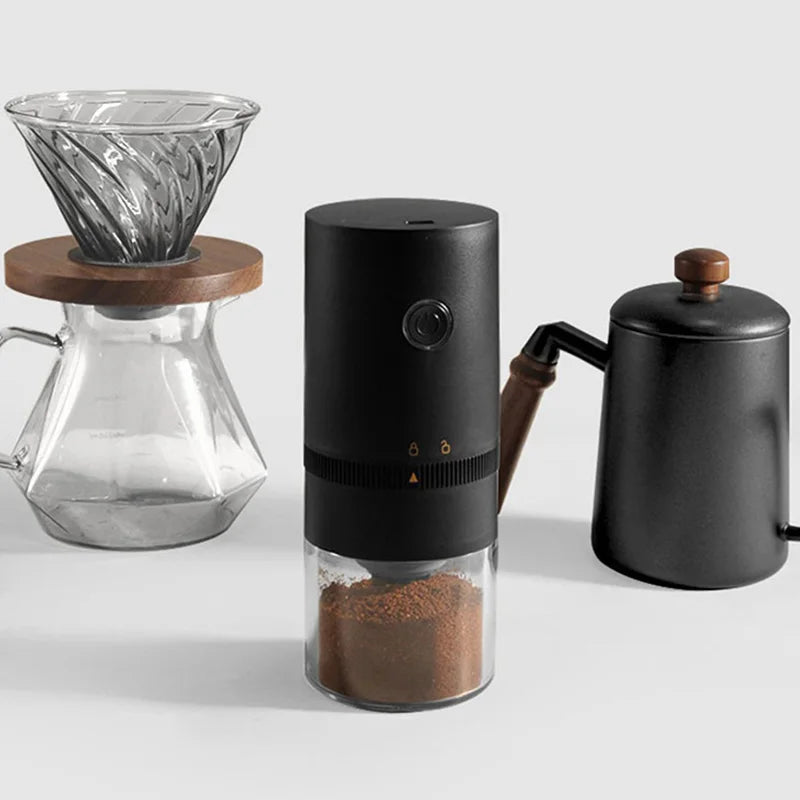 Portable USB C Rechargeable Coffee Grinder Ceramic Burr Mill Black-2