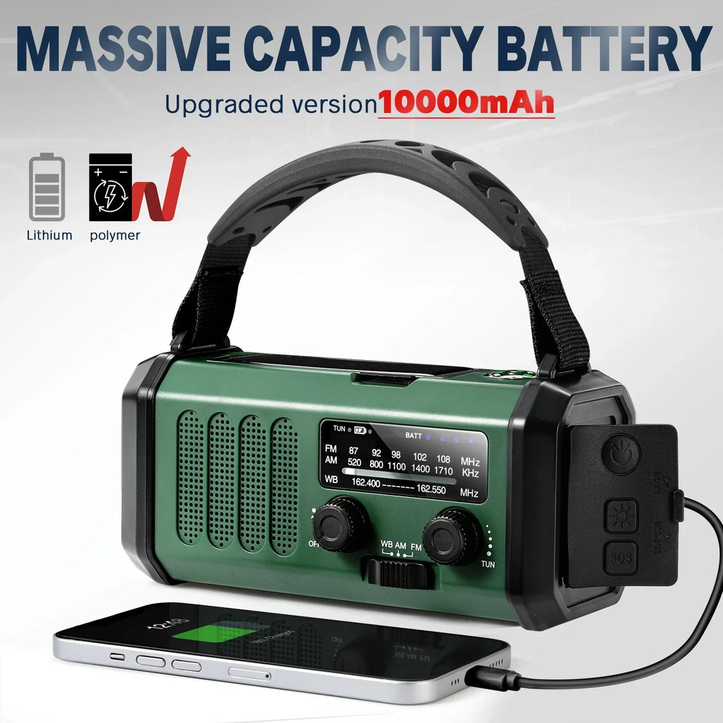 10000mAh Solar Hand Crank Emergency Radio Green-2