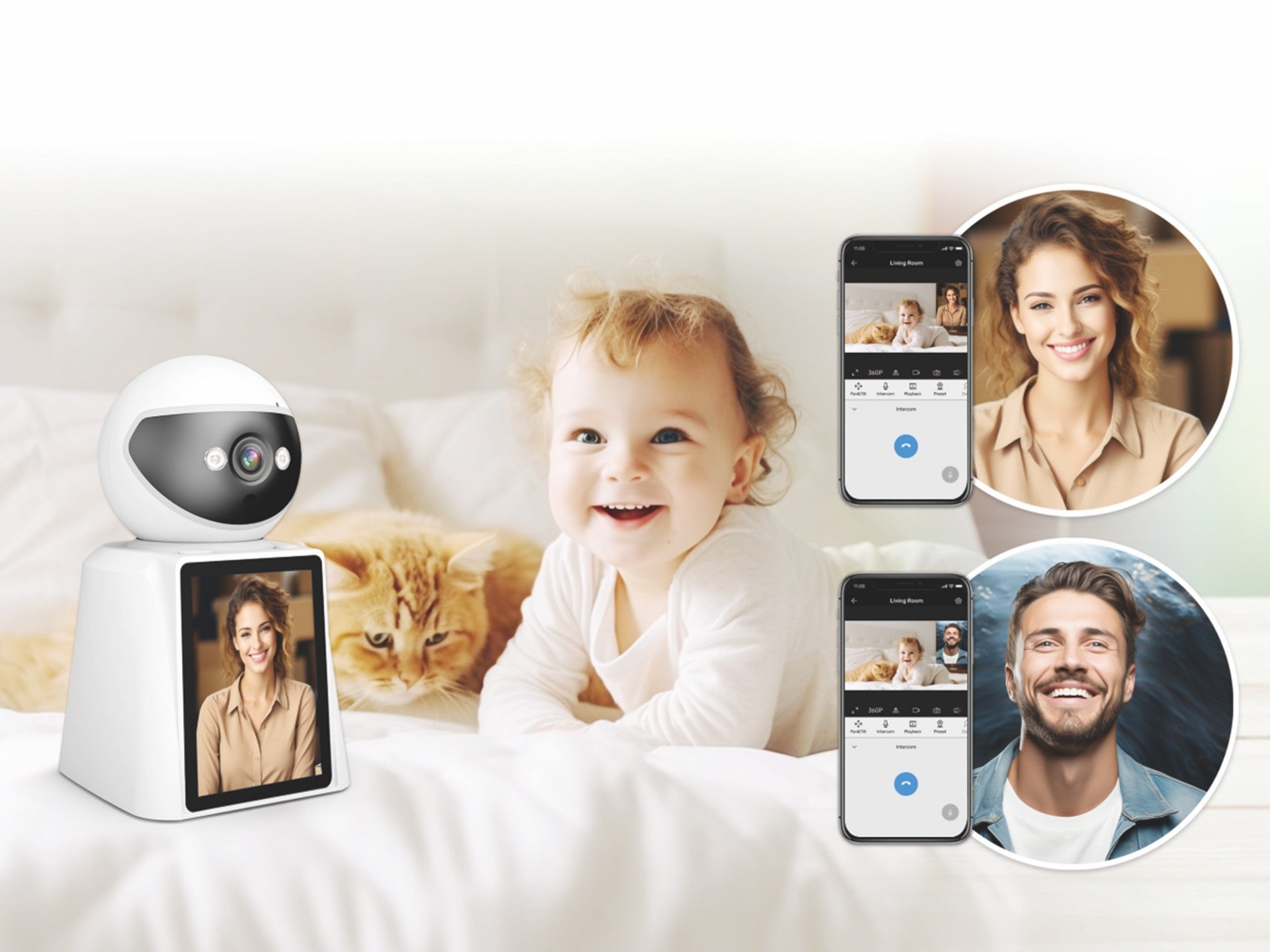 Techancy SH043 Câmara Inteligente com Ecrã, 1080P, Rotação 360°, Visão Noturna, Chamadas de Vídeo e Voz Bidirecionais, Ligação WiFi, Deteção Humana — Branco-2